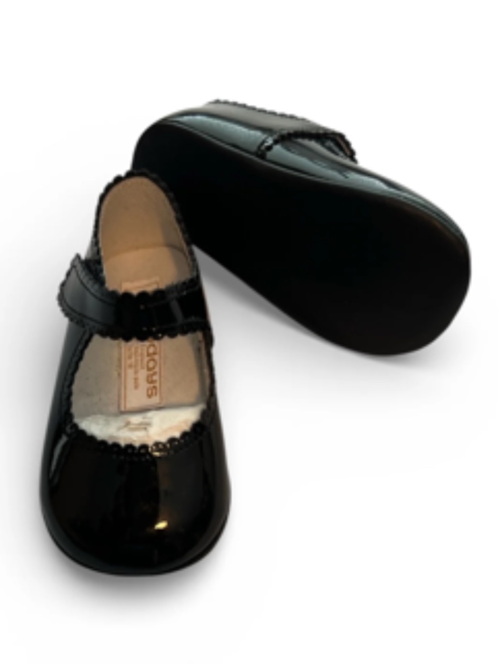 Early Days Girls Black Leather Velcro First Walkers (Size 6-9M)